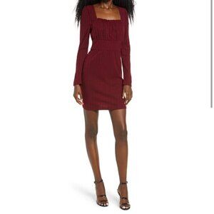Row A Ribbed Knit Square Neck Bodycon Long Sleeve Midi Dress in Maroon – Size XL
